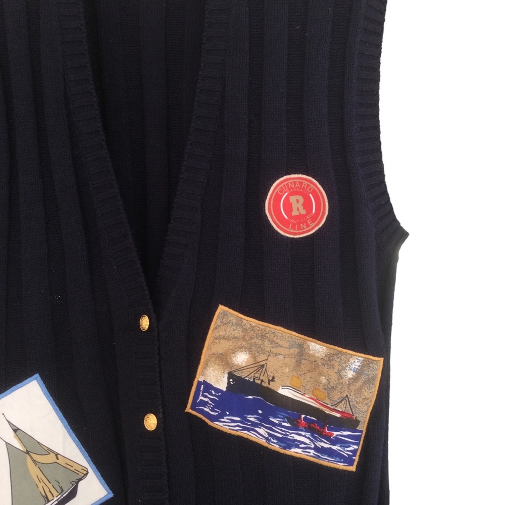 Vintage Long Navy Button-Front Sweater Vest Size Medium - Picture 6 of 9